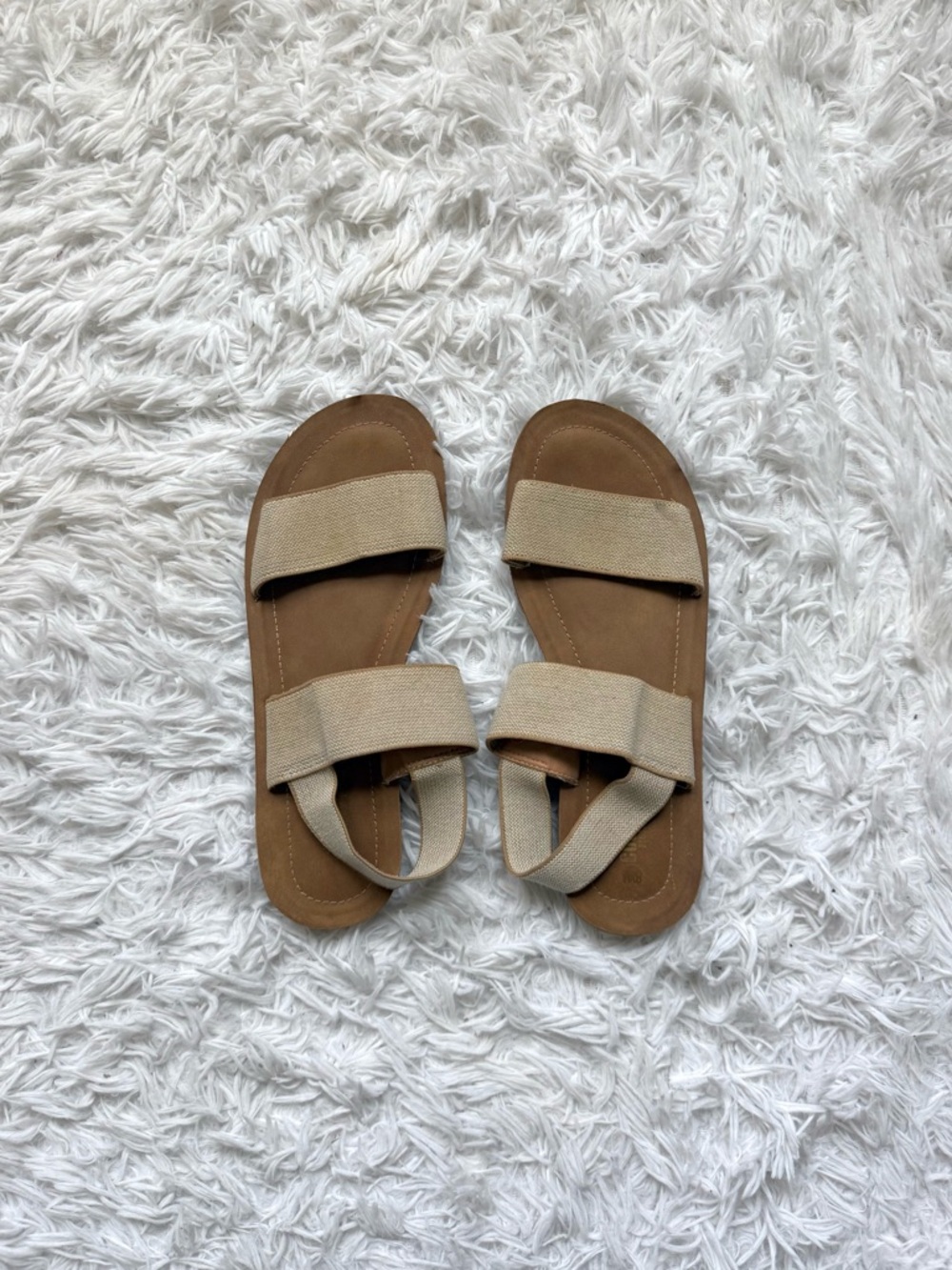 Women's Beige/Tan Strap Sandals - Casual Elastic Slide